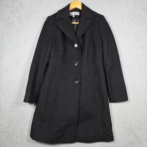 Anne Klein Overcoat Womens XS Black Cashmere Blend Topcoat Luxury Long Office